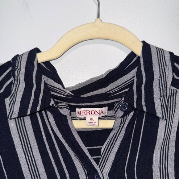 Merona Womens Button-Down Striped Shirt Dress XL Black & Gray Long Sleeve - Picture 3 of 7
